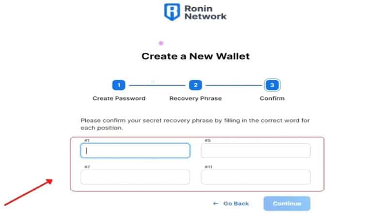 تأیید کلمات در کیف پول رونین