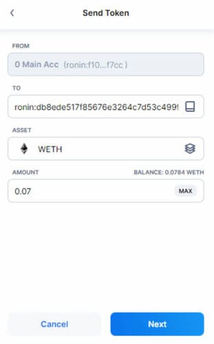 ارسال ارز در کیف پول رونین