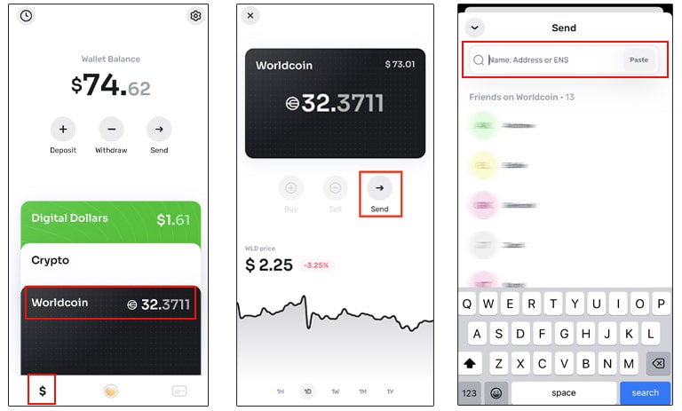 انتقال ارز در کیف پول World App