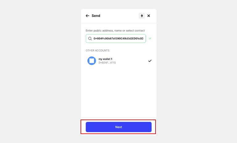 ورود آدرس کیف پول گیرنده در بلاک ولت