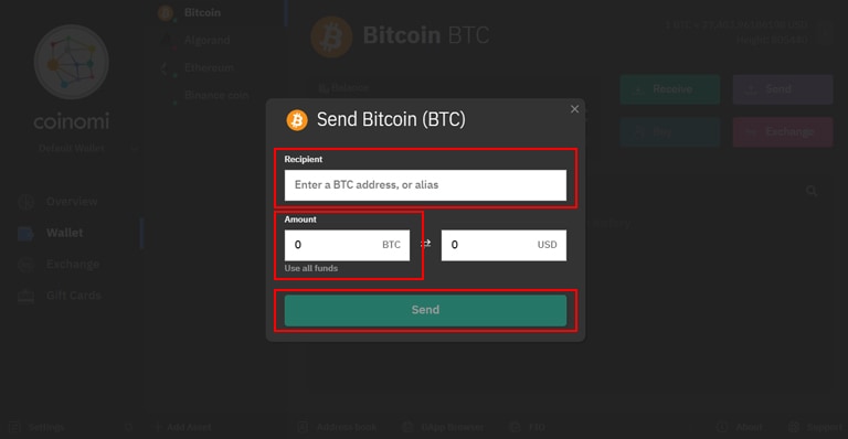 نحوه ارسال ارز در کیف پول کوینومی