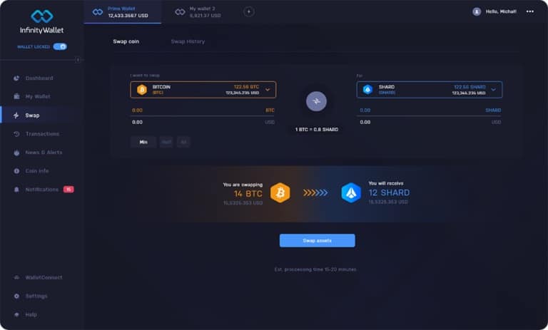 نحوه سواپ در infinity wallet
